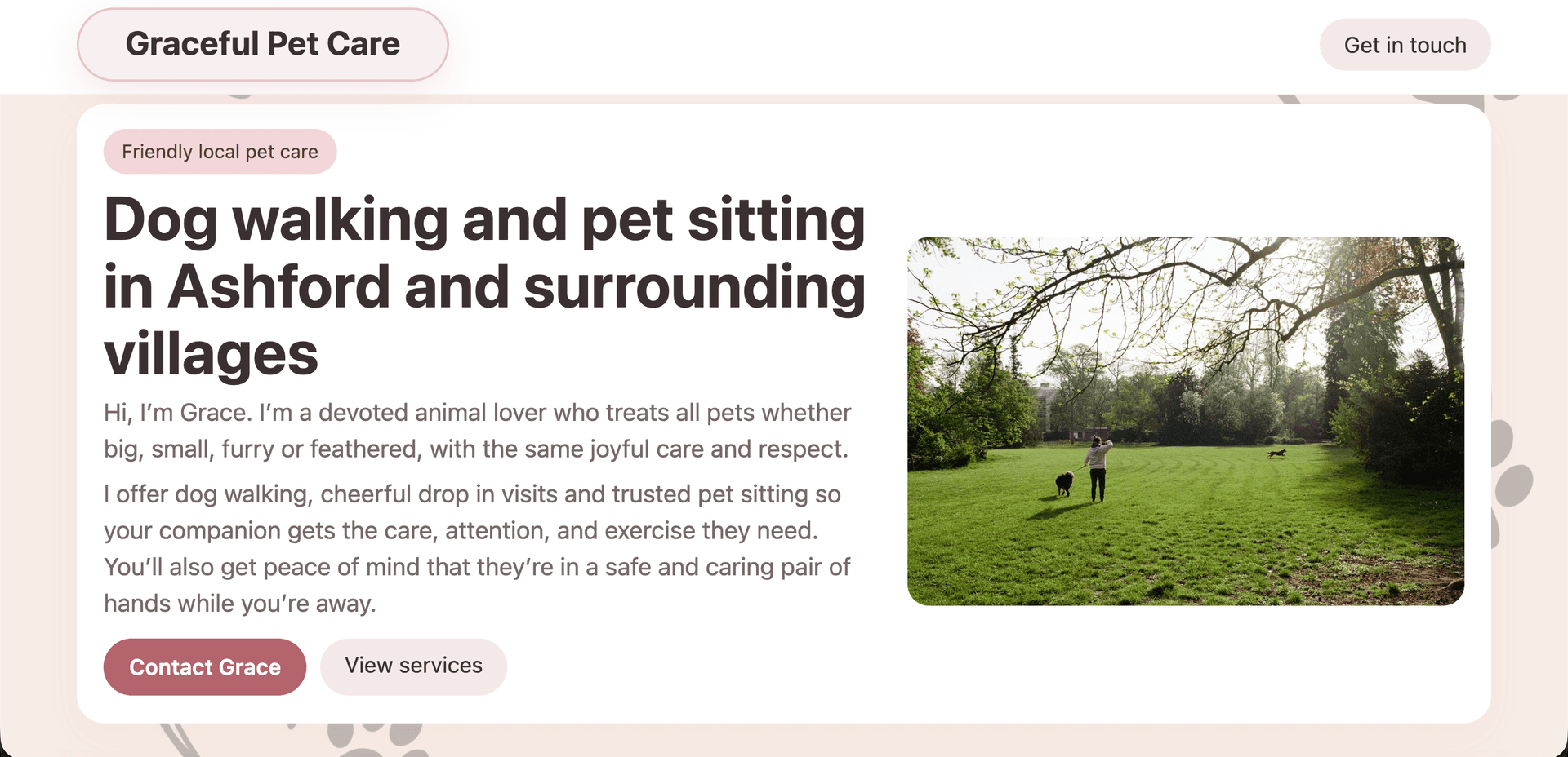 Graceful Pet Care website before redesign